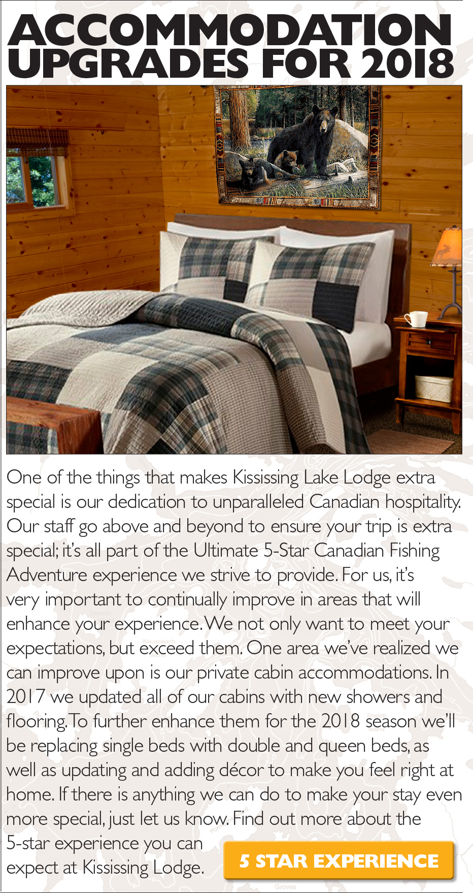 Accommodation Upgrades for 2018