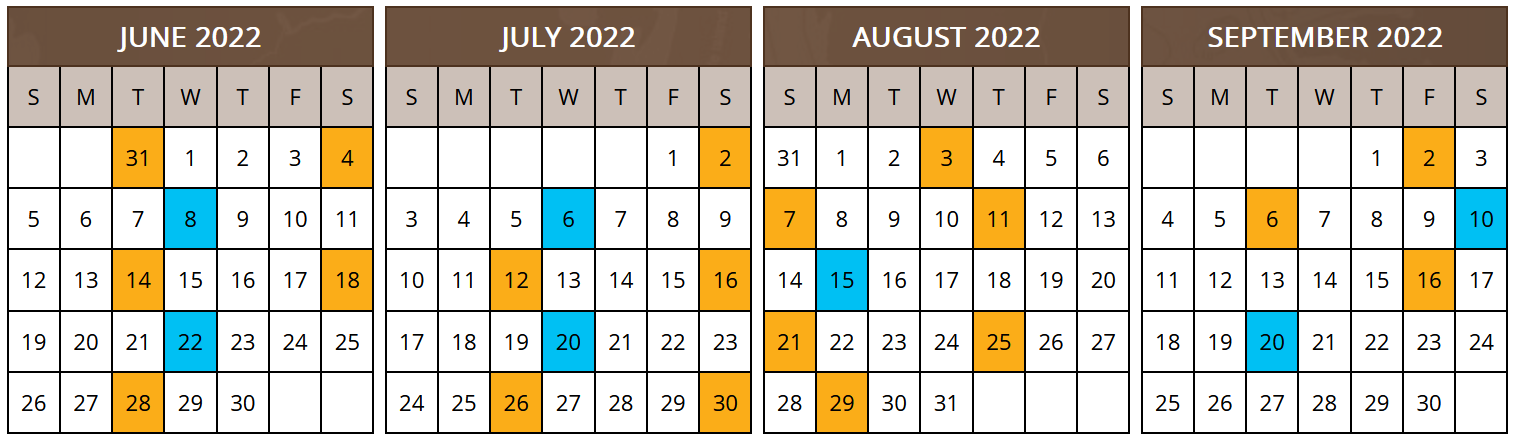 2022 Departure Dates