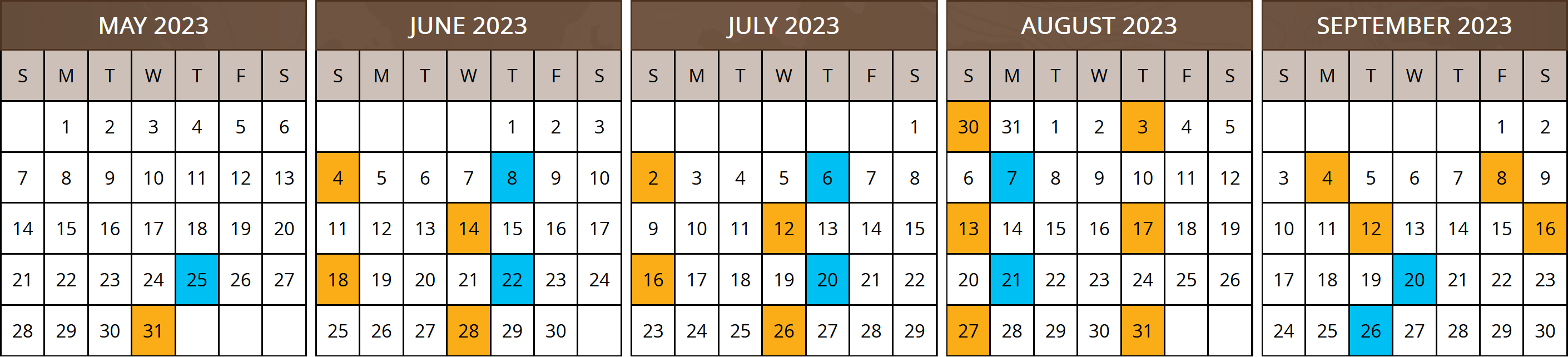 2023 Departure Dates